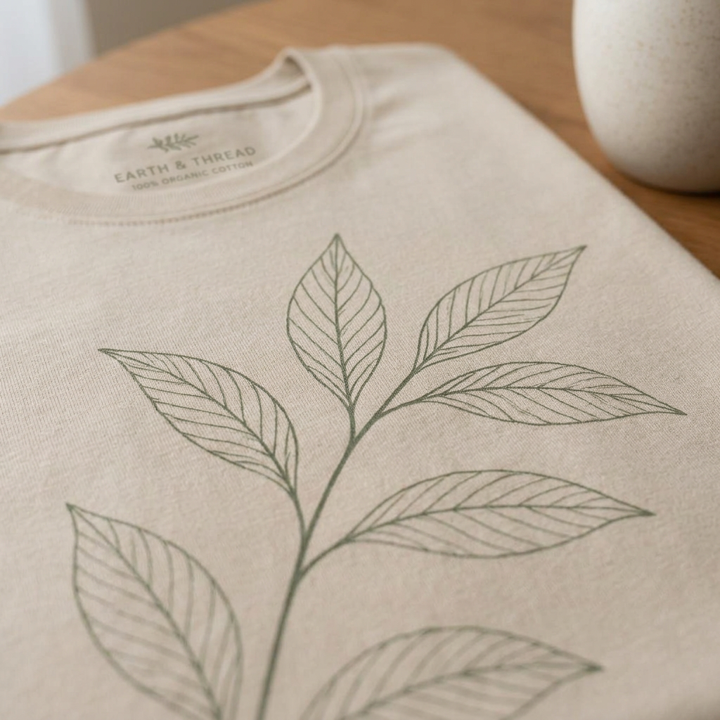 close-up of botanical print on cotton fabric
